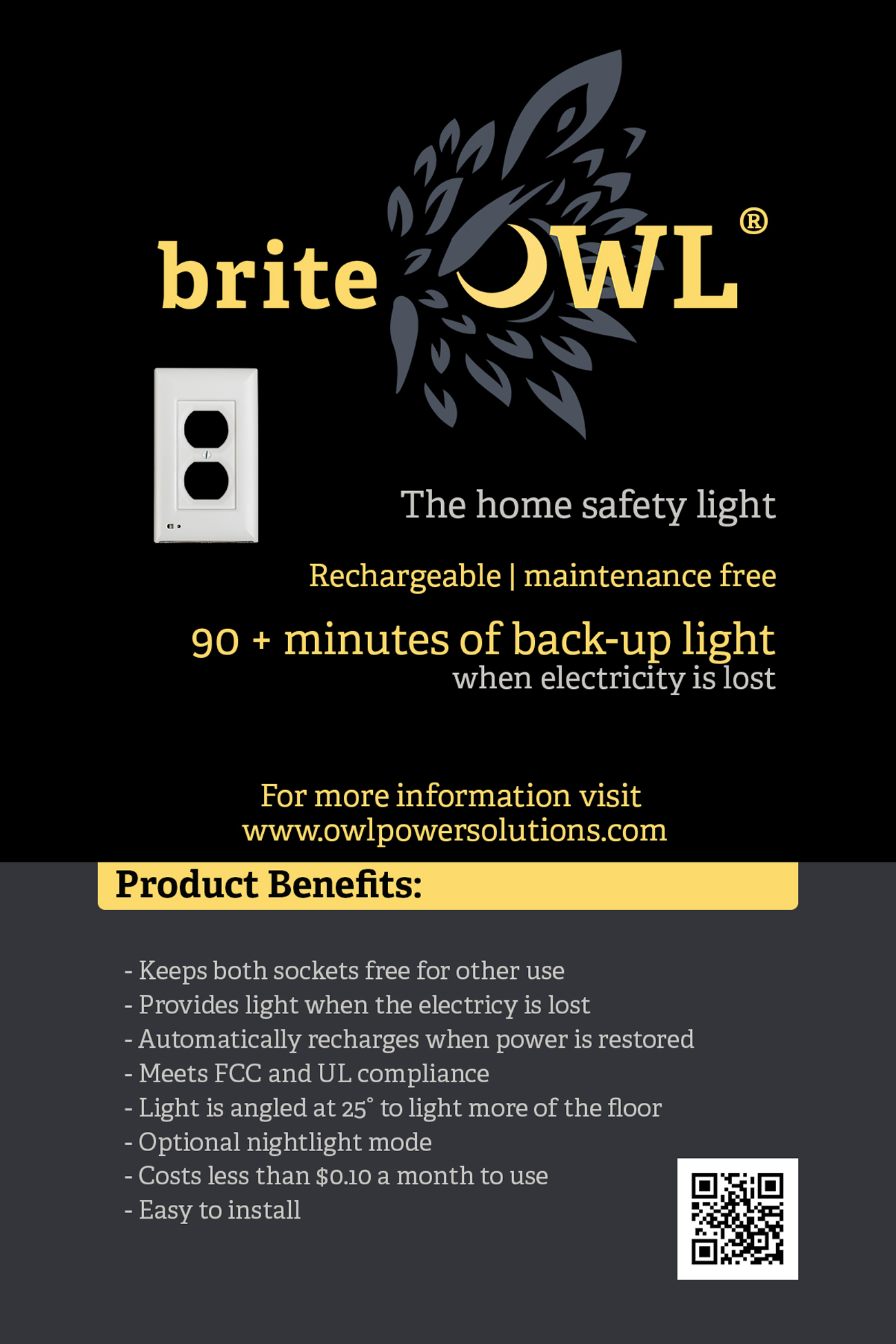 briteOWL White Duplex Lighted Outlet Cover